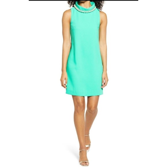 LILY PULITZER Women's Size 14 Portia Embellished Mock Neck Shift Dress - Picture 2 of 12